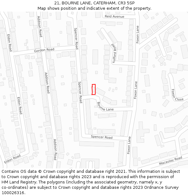 21, BOURNE LANE, CATERHAM, CR3 5SP: Location map and indicative extent of plot