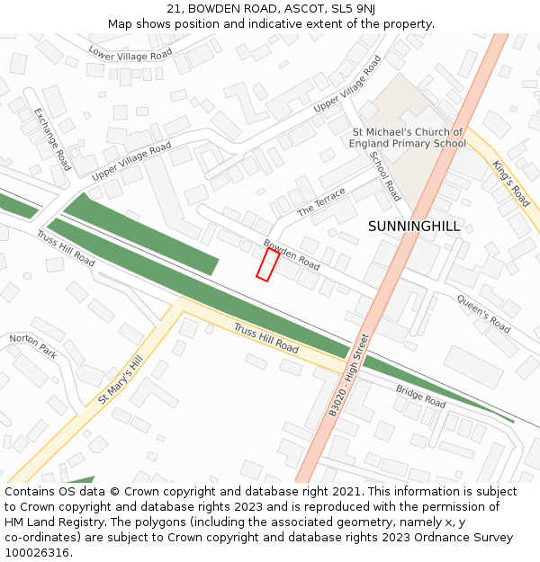 21, BOWDEN ROAD, ASCOT, SL5 9NJ: Location map and indicative extent of plot