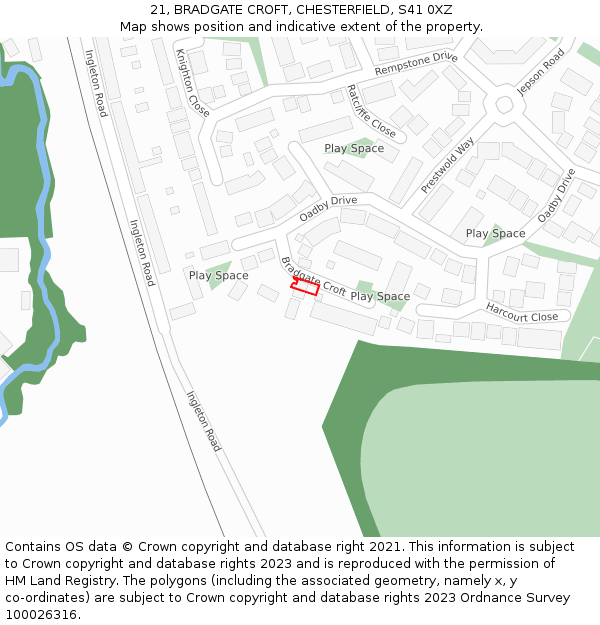 21, BRADGATE CROFT, CHESTERFIELD, S41 0XZ: Location map and indicative extent of plot