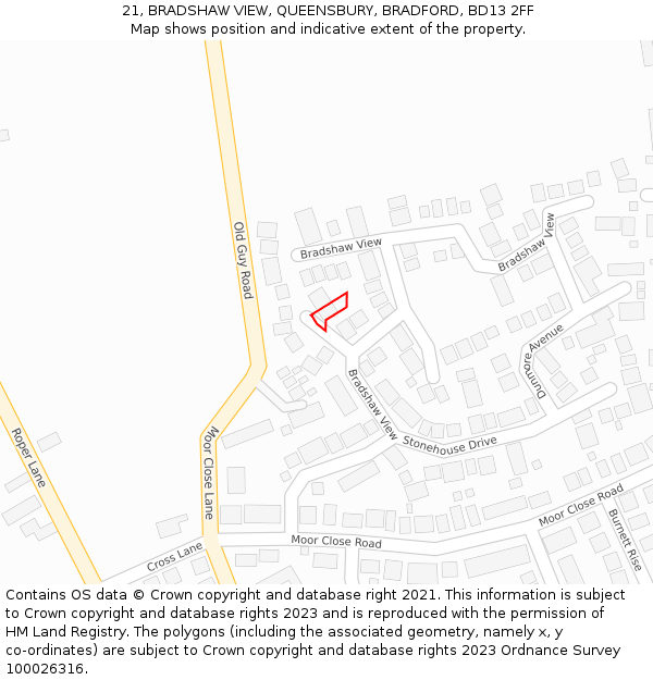 21, BRADSHAW VIEW, QUEENSBURY, BRADFORD, BD13 2FF: Location map and indicative extent of plot