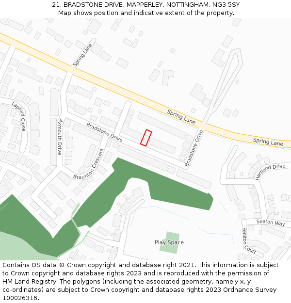 21, BRADSTONE DRIVE, MAPPERLEY, NOTTINGHAM, NG3 5SY: Location map and indicative extent of plot