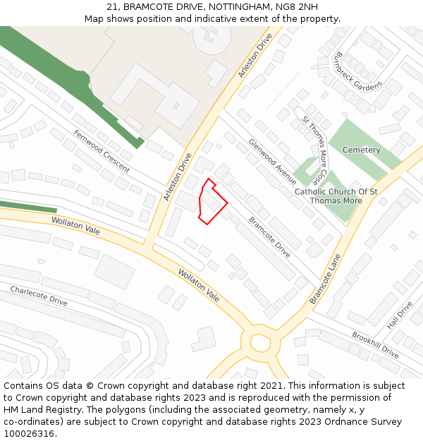 21, BRAMCOTE DRIVE, NOTTINGHAM, NG8 2NH: Location map and indicative extent of plot