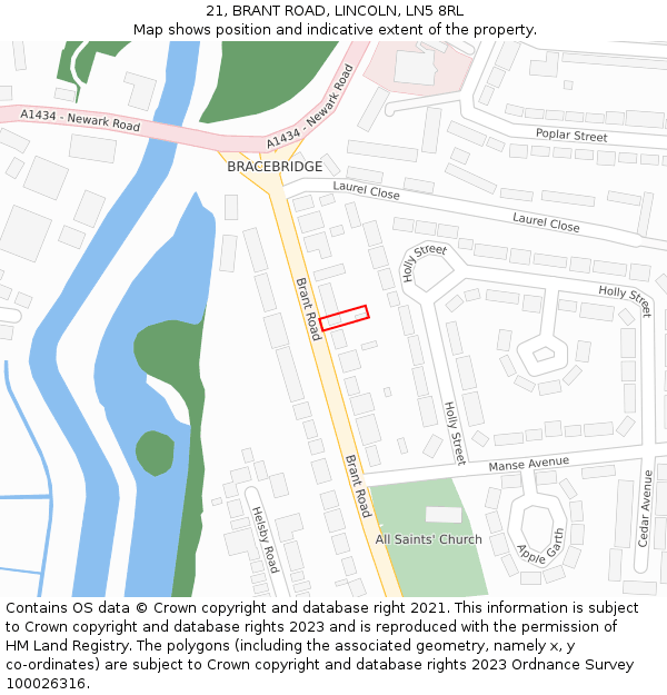 21, BRANT ROAD, LINCOLN, LN5 8RL: Location map and indicative extent of plot