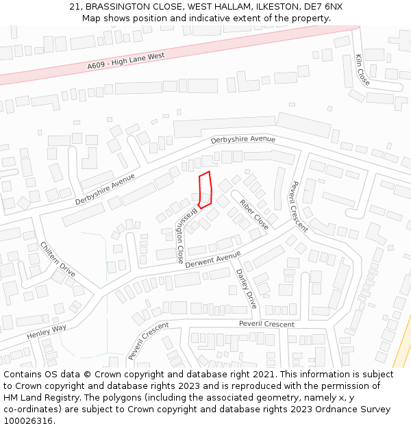 21, BRASSINGTON CLOSE, WEST HALLAM, ILKESTON, DE7 6NX: Location map and indicative extent of plot