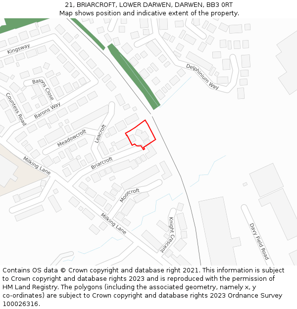 21, BRIARCROFT, LOWER DARWEN, DARWEN, BB3 0RT: Location map and indicative extent of plot