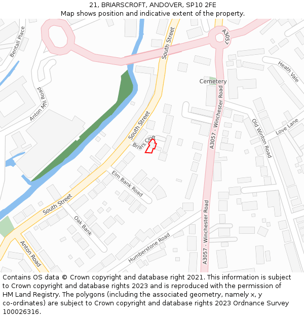 21, BRIARSCROFT, ANDOVER, SP10 2FE: Location map and indicative extent of plot