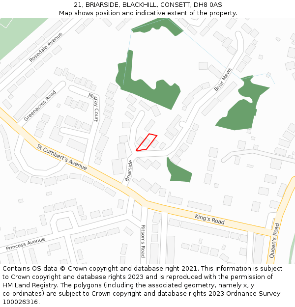 21, BRIARSIDE, BLACKHILL, CONSETT, DH8 0AS: Location map and indicative extent of plot