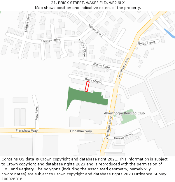 21, BRICK STREET, WAKEFIELD, WF2 9LX: Location map and indicative extent of plot