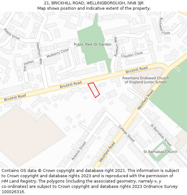 21, BRICKHILL ROAD, WELLINGBOROUGH, NN8 3JR: Location map and indicative extent of plot