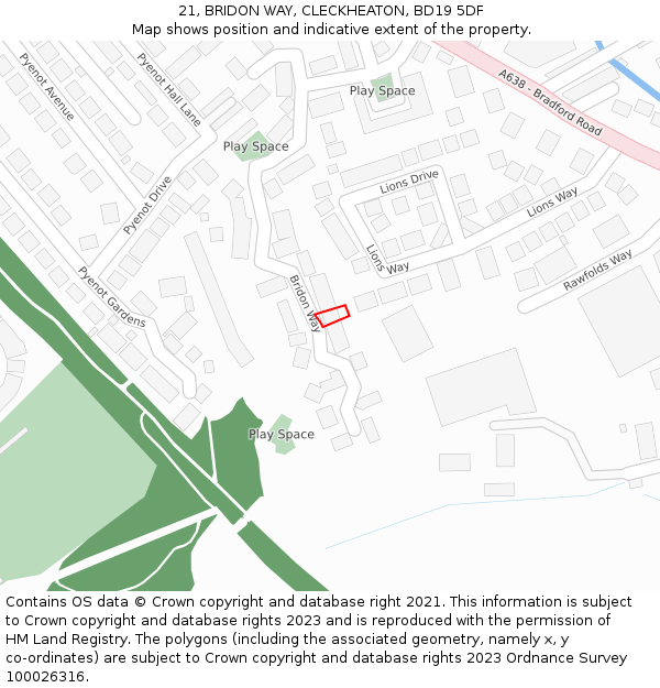 21, BRIDON WAY, CLECKHEATON, BD19 5DF: Location map and indicative extent of plot