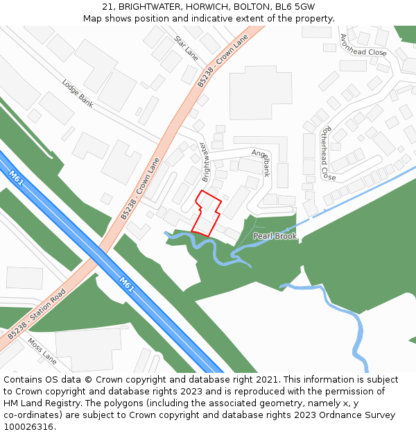 21, BRIGHTWATER, HORWICH, BOLTON, BL6 5GW: Location map and indicative extent of plot
