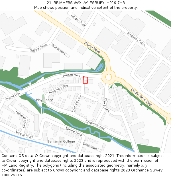 21, BRIMMERS WAY, AYLESBURY, HP19 7HR: Location map and indicative extent of plot