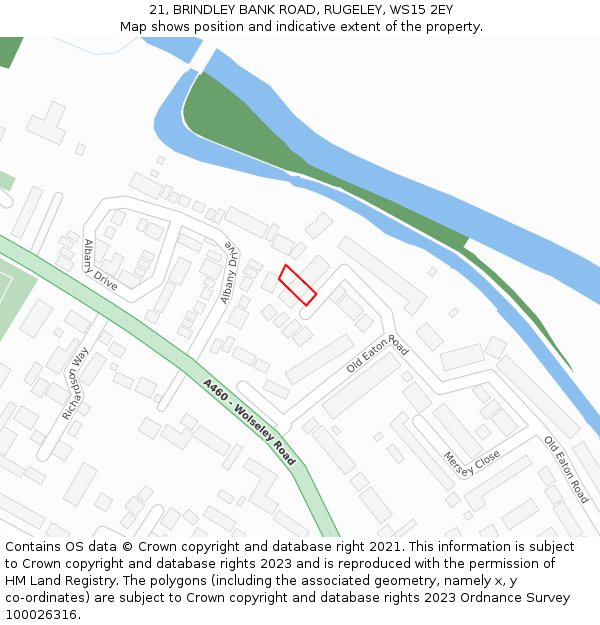 21, BRINDLEY BANK ROAD, RUGELEY, WS15 2EY: Location map and indicative extent of plot