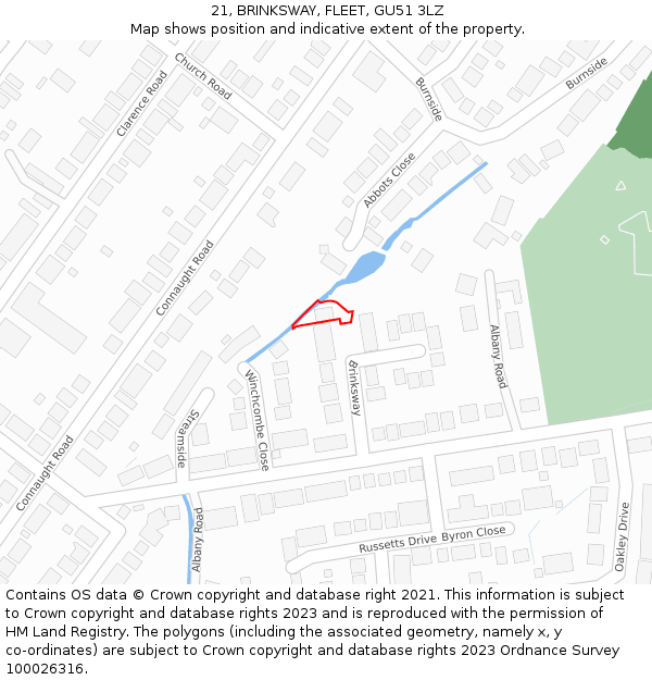 21, BRINKSWAY, FLEET, GU51 3LZ: Location map and indicative extent of plot