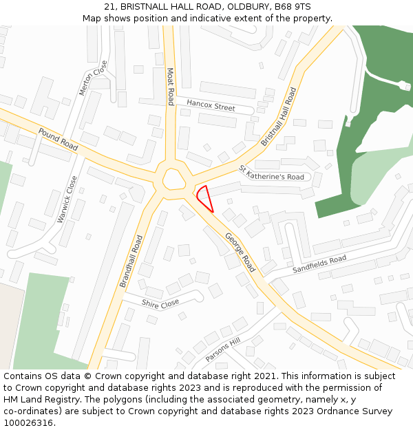 21, BRISTNALL HALL ROAD, OLDBURY, B68 9TS: Location map and indicative extent of plot