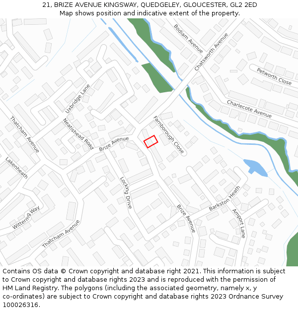 21, BRIZE AVENUE KINGSWAY, QUEDGELEY, GLOUCESTER, GL2 2ED: Location map and indicative extent of plot