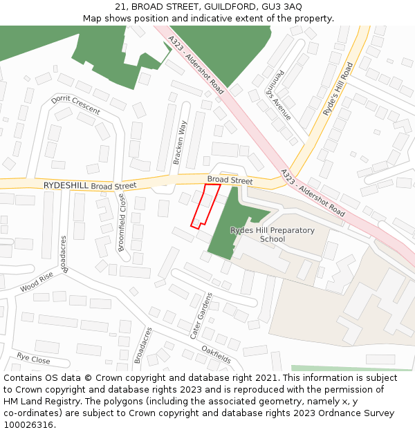 21, BROAD STREET, GUILDFORD, GU3 3AQ: Location map and indicative extent of plot