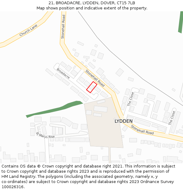 21, BROADACRE, LYDDEN, DOVER, CT15 7LB: Location map and indicative extent of plot