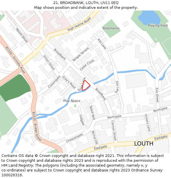 21, BROADBANK, LOUTH, LN11 0EQ: Location map and indicative extent of plot