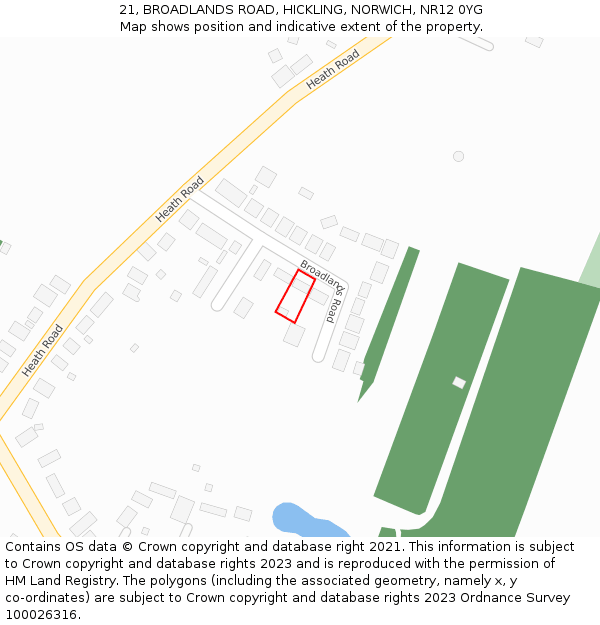21, BROADLANDS ROAD, HICKLING, NORWICH, NR12 0YG: Location map and indicative extent of plot