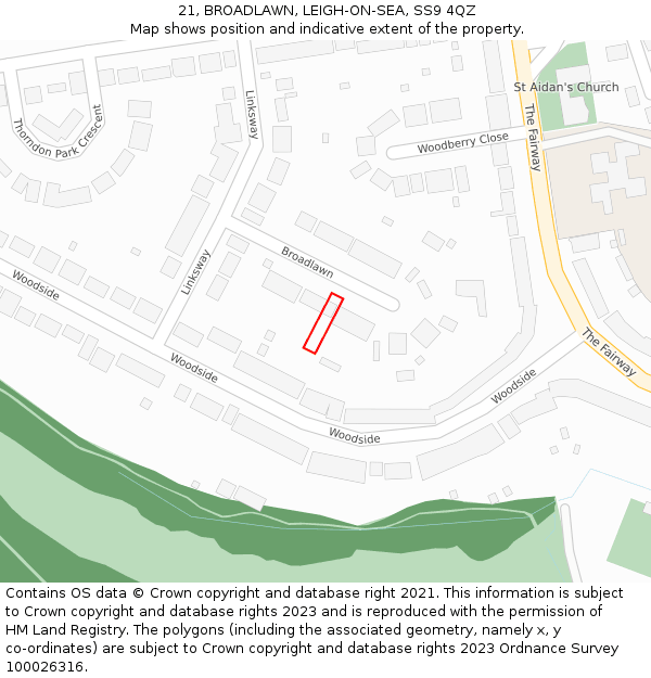 21, BROADLAWN, LEIGH-ON-SEA, SS9 4QZ: Location map and indicative extent of plot