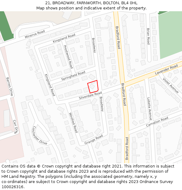 21, BROADWAY, FARNWORTH, BOLTON, BL4 0HL: Location map and indicative extent of plot