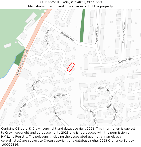 21, BROCKHILL WAY, PENARTH, CF64 5QD: Location map and indicative extent of plot