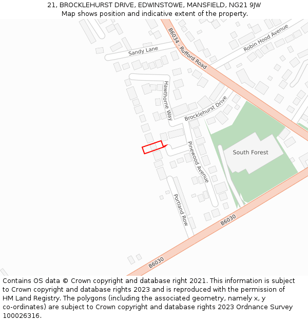 21, BROCKLEHURST DRIVE, EDWINSTOWE, MANSFIELD, NG21 9JW: Location map and indicative extent of plot