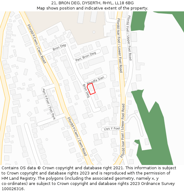 21, BRON DEG, DYSERTH, RHYL, LL18 6BG: Location map and indicative extent of plot