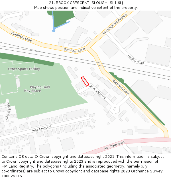 21, BROOK CRESCENT, SLOUGH, SL1 6LJ: Location map and indicative extent of plot