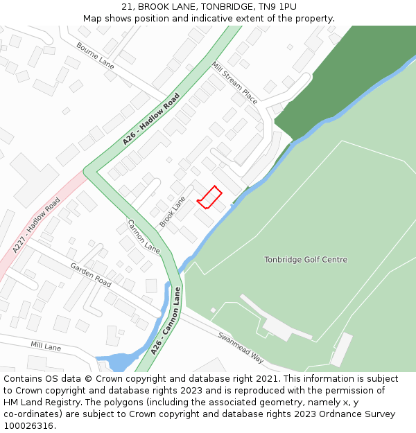 21, BROOK LANE, TONBRIDGE, TN9 1PU: Location map and indicative extent of plot