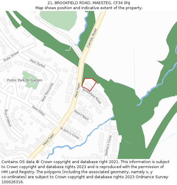 21, BROOKFIELD ROAD, MAESTEG, CF34 0NJ: Location map and indicative extent of plot