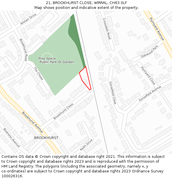 21, BROOKHURST CLOSE, WIRRAL, CH63 0LF: Location map and indicative extent of plot