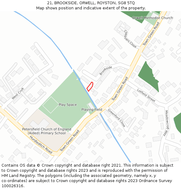 21, BROOKSIDE, ORWELL, ROYSTON, SG8 5TQ: Location map and indicative extent of plot
