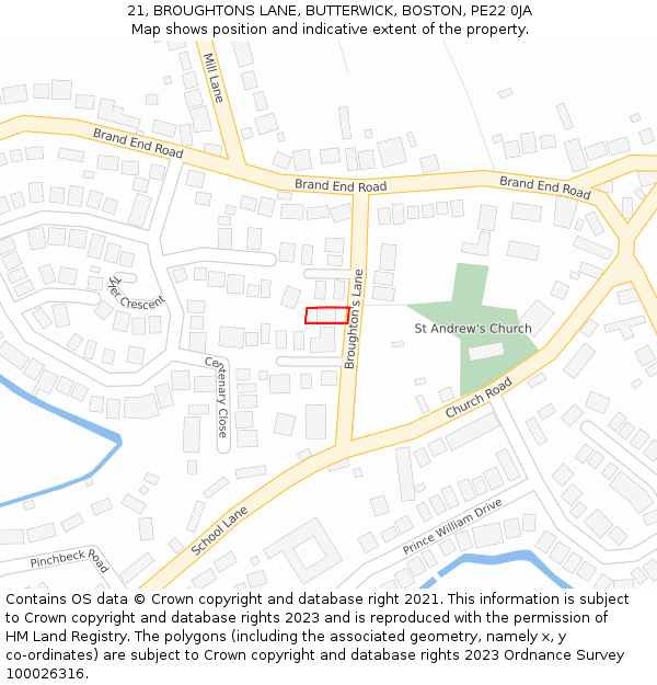 21, BROUGHTONS LANE, BUTTERWICK, BOSTON, PE22 0JA: Location map and indicative extent of plot