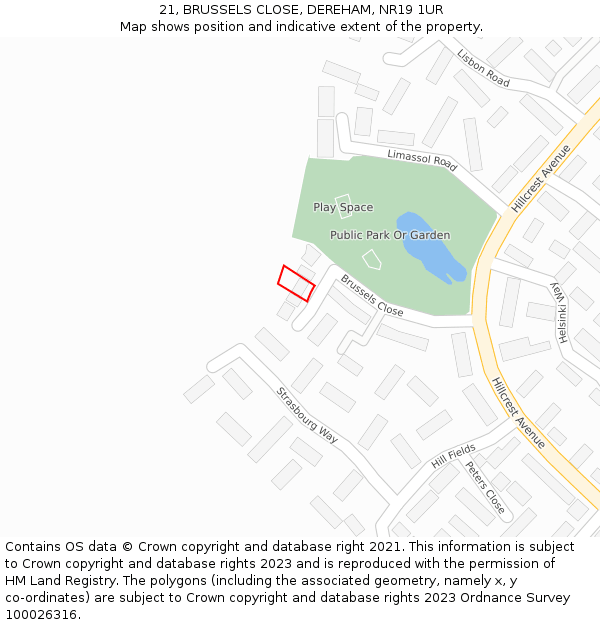 21, BRUSSELS CLOSE, DEREHAM, NR19 1UR: Location map and indicative extent of plot