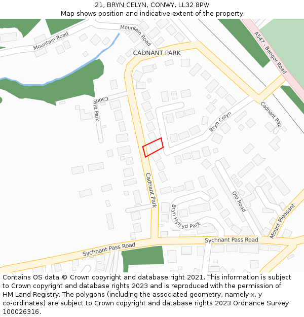 21, BRYN CELYN, CONWY, LL32 8PW: Location map and indicative extent of plot