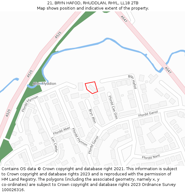 21, BRYN HAFOD, RHUDDLAN, RHYL, LL18 2TB: Location map and indicative extent of plot