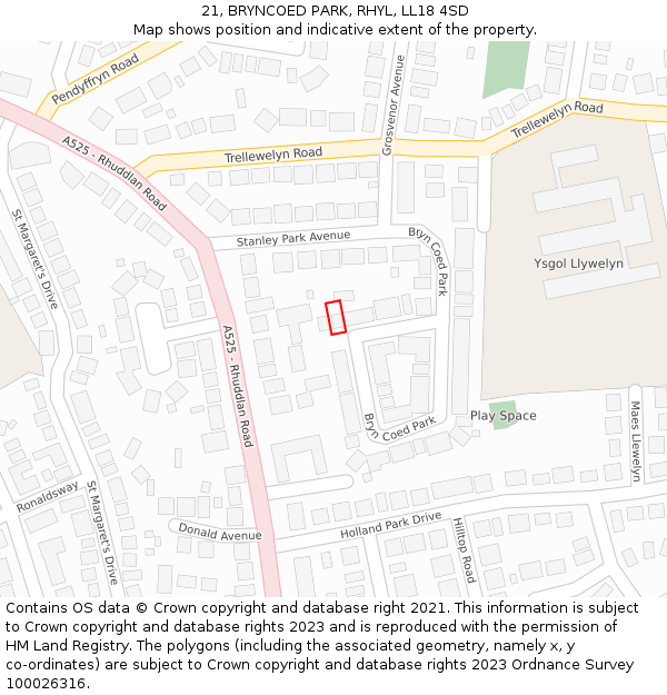 21, BRYNCOED PARK, RHYL, LL18 4SD: Location map and indicative extent of plot