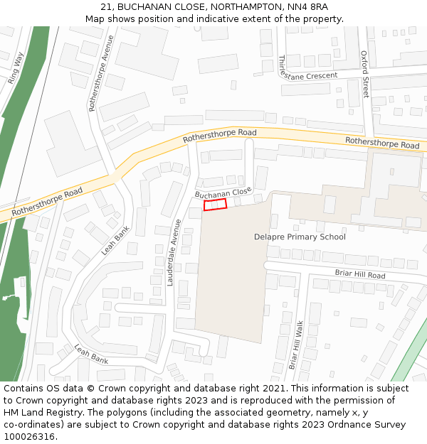 21, BUCHANAN CLOSE, NORTHAMPTON, NN4 8RA: Location map and indicative extent of plot