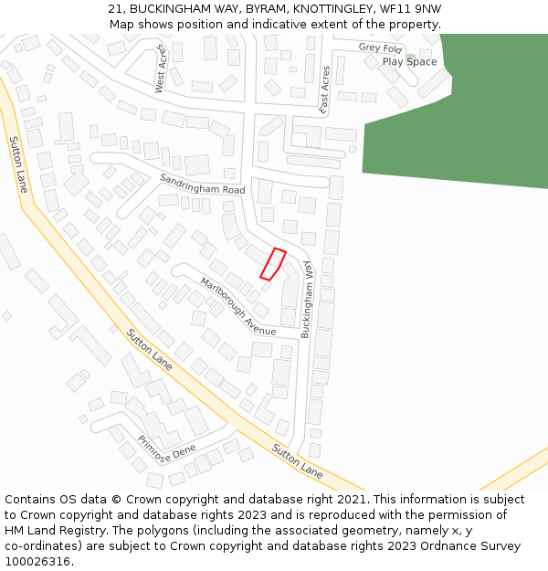 21, BUCKINGHAM WAY, BYRAM, KNOTTINGLEY, WF11 9NW: Location map and indicative extent of plot