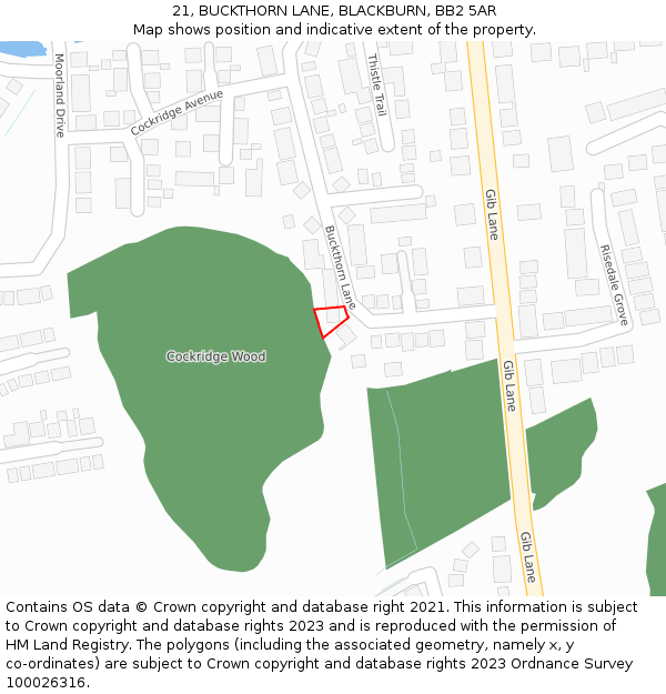 21, BUCKTHORN LANE, BLACKBURN, BB2 5AR: Location map and indicative extent of plot