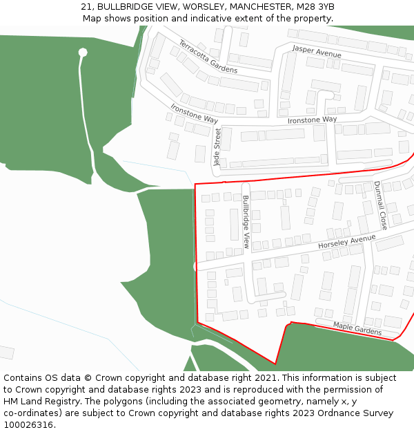 21, BULLBRIDGE VIEW, WORSLEY, MANCHESTER, M28 3YB: Location map and indicative extent of plot