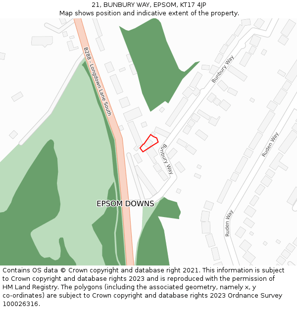 21, BUNBURY WAY, EPSOM, KT17 4JP: Location map and indicative extent of plot