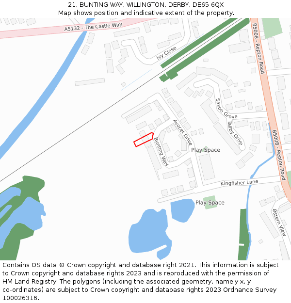 21, BUNTING WAY, WILLINGTON, DERBY, DE65 6QX: Location map and indicative extent of plot