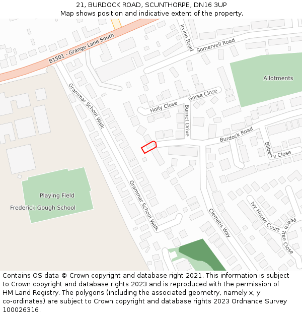 21, BURDOCK ROAD, SCUNTHORPE, DN16 3UP: Location map and indicative extent of plot