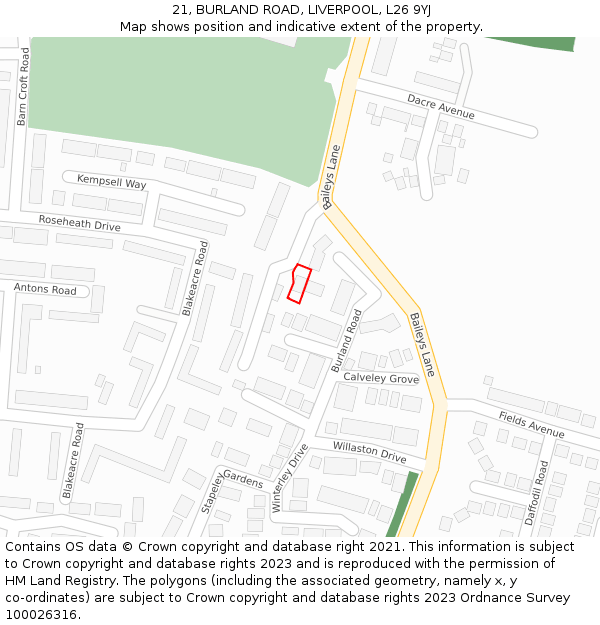 21, BURLAND ROAD, LIVERPOOL, L26 9YJ: Location map and indicative extent of plot