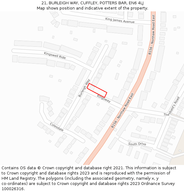 21, BURLEIGH WAY, CUFFLEY, POTTERS BAR, EN6 4LJ: Location map and indicative extent of plot