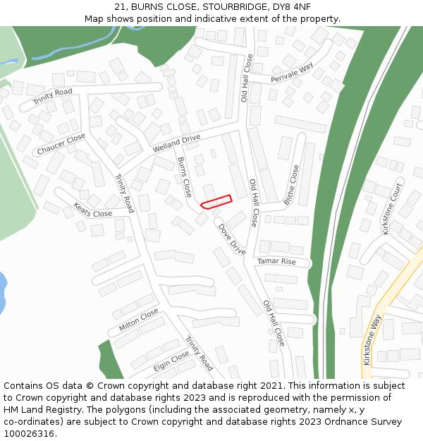 21, BURNS CLOSE, STOURBRIDGE, DY8 4NF: Location map and indicative extent of plot