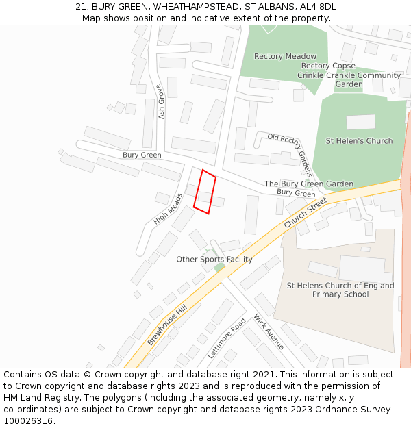 21, BURY GREEN, WHEATHAMPSTEAD, ST ALBANS, AL4 8DL: Location map and indicative extent of plot